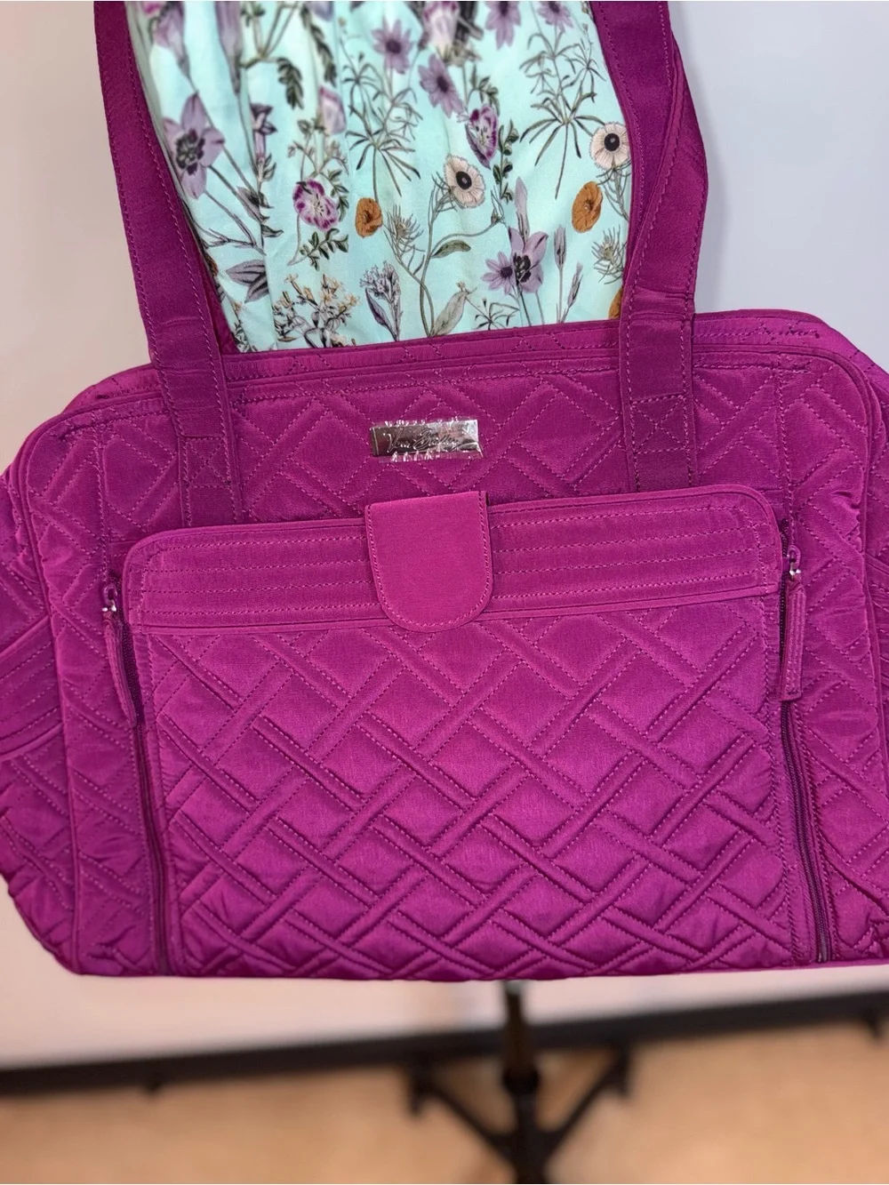 Vera Bradley Quilted Plum Stroll Around Baby Bag Tote with Floral Lining